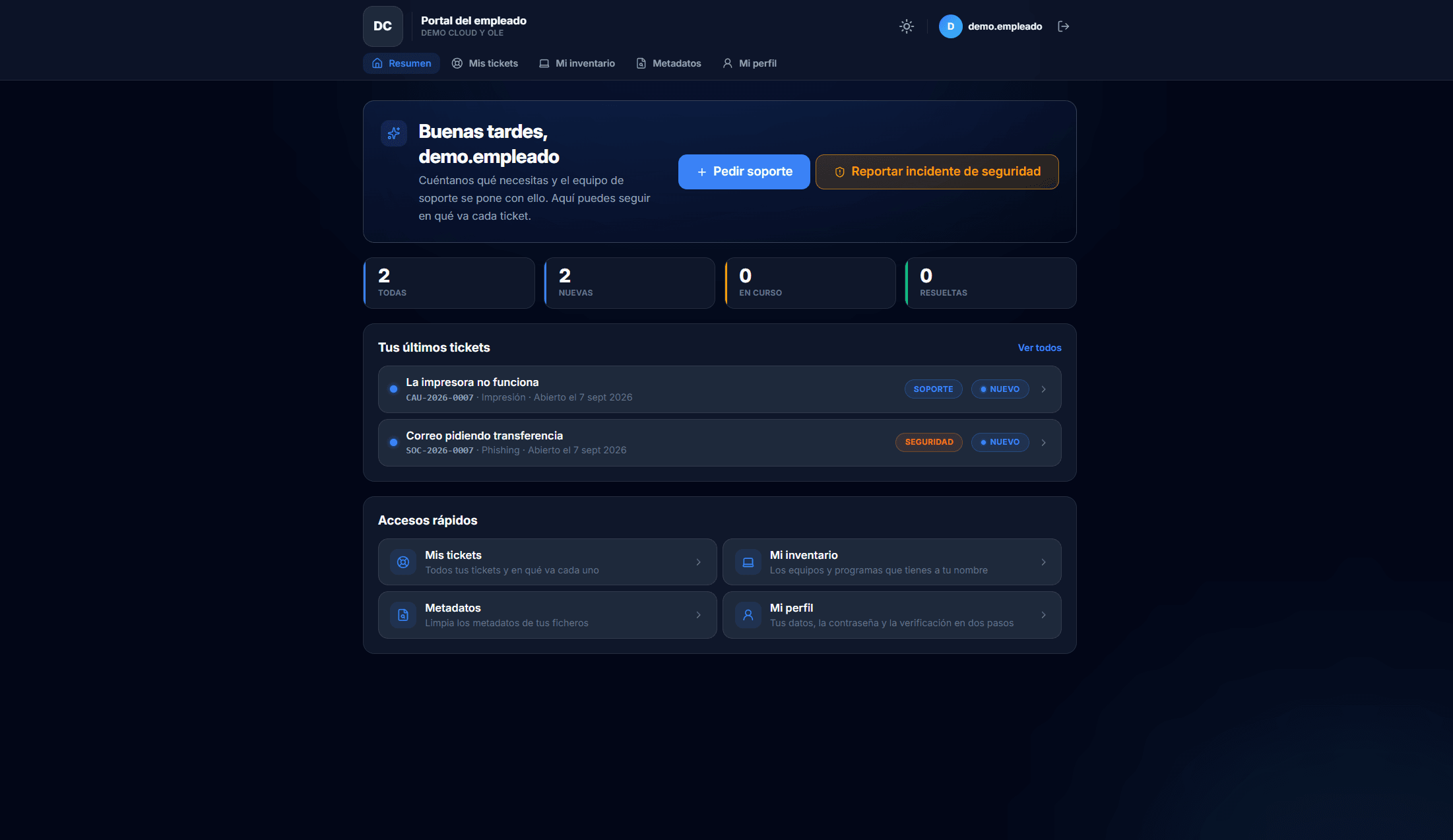 The Cloud Fortress employee portal, branded with the organisation's own identity